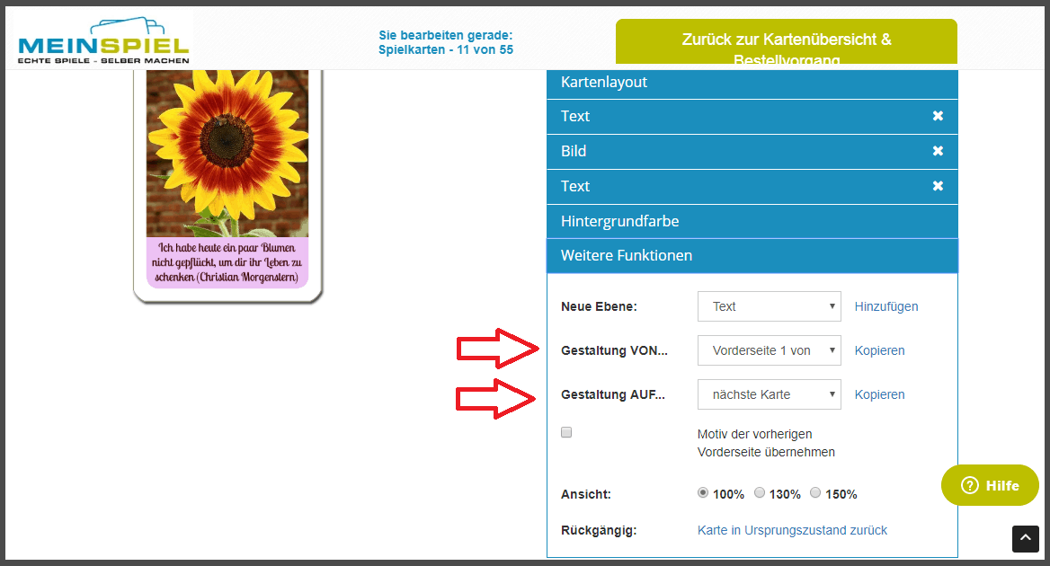 Gestaltung auf weitere Tarotkarten übertragen